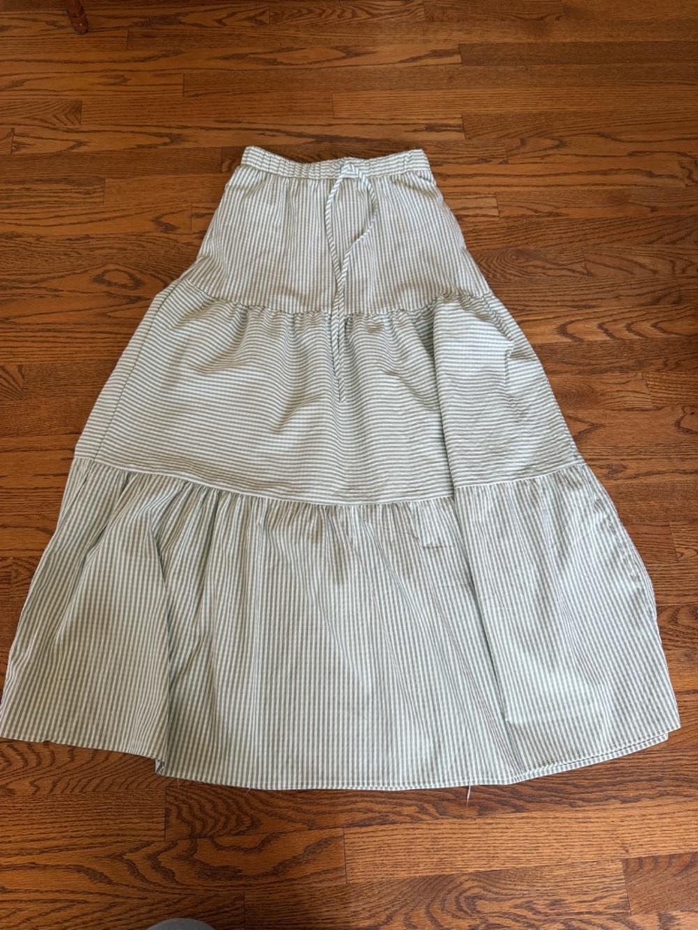 Good Luck Gem Striped Tiered Maxi Skirt - Light Green and White xsmall